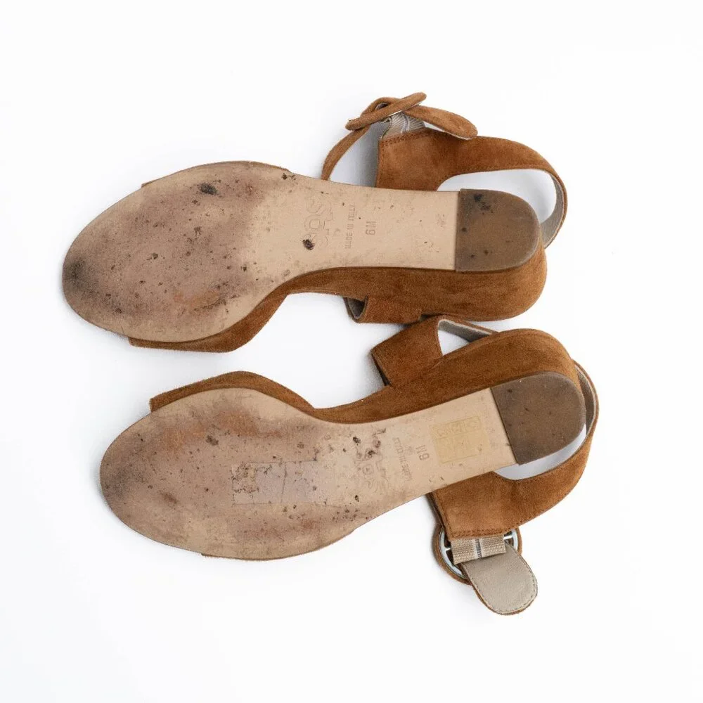 SAS Carine Wedge‎ Sandals Women’s 6M Camel Brown Suede Leather Made in Italy